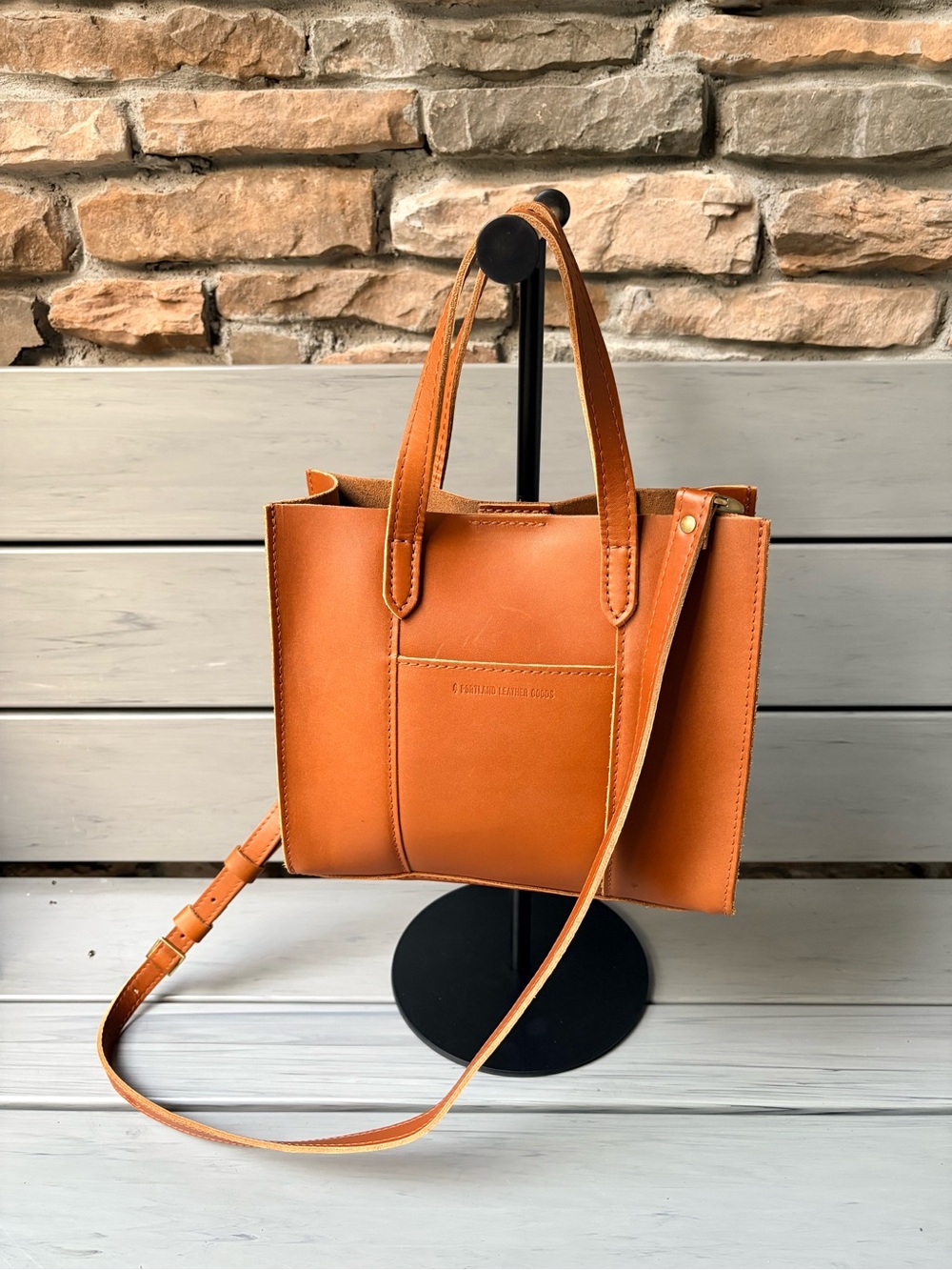 BNNU - Portland Leather Small Honey Leather Tote with Removable Crossbody Strap